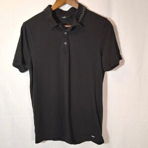 Michael Kors Womens Black Cotton Polo Shirt Embroidered Logo Collar S